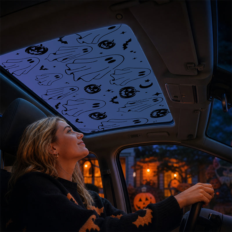 Spooky Fun: Ghost & Pumpkin Sunroof Car Decal
