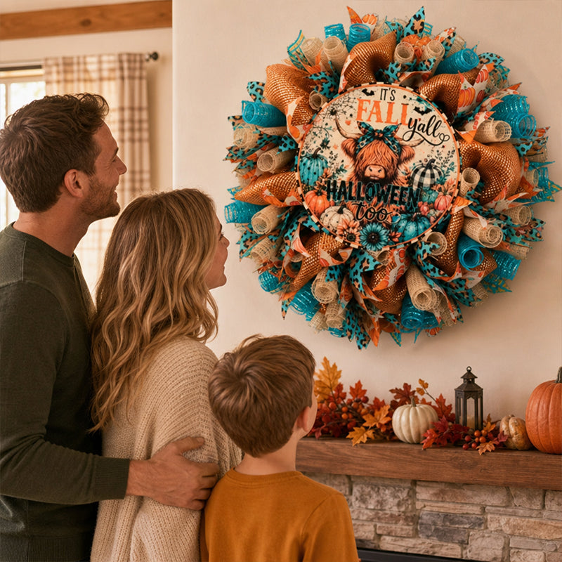 🍂 Fall/Halloween Highland Cow Wreath