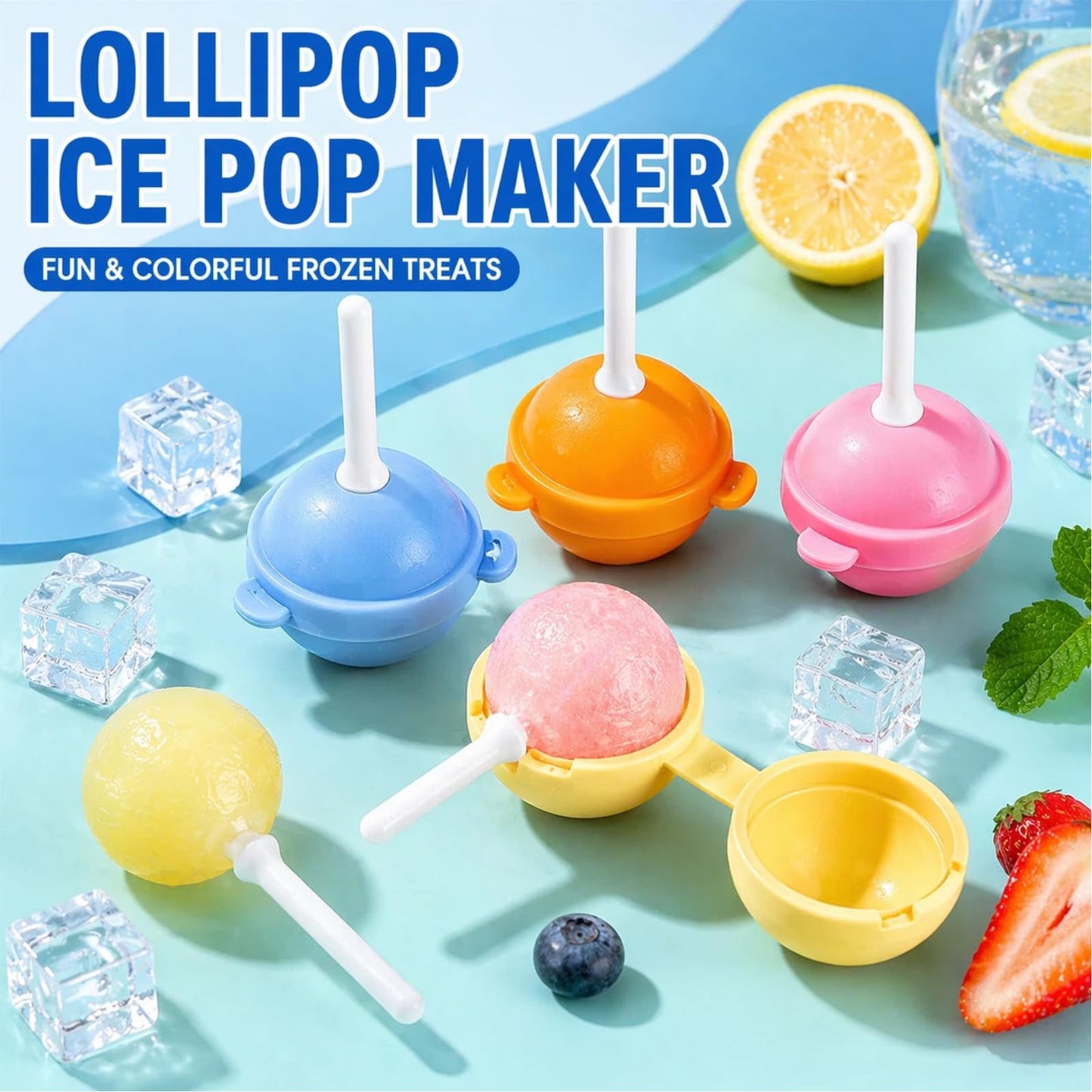 Silicone Lollipop Popsicle Molds, Reusable Ice Pop Maker for Kids DIY Juice Yogurt Frozen Treats