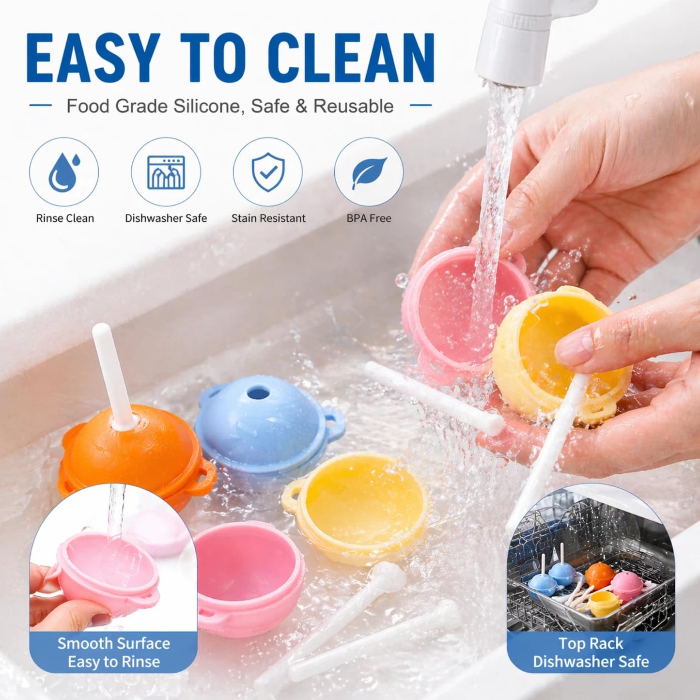 Silicone Lollipop Popsicle Molds, Reusable Ice Pop Maker for Kids DIY Juice Yogurt Frozen Treats