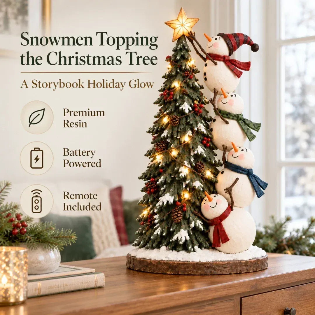 🔥 Snowmen Topping the Christmas Tree – Lighted Christmas Figurine