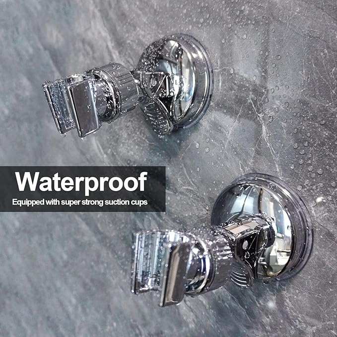 Adjustable shower head holder - Detachable shower head holder with suction cup - Drill-free shower head holder