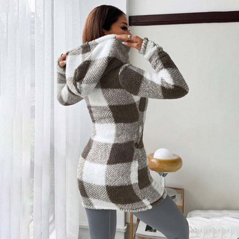 🍂 Classic Plaid, Cozy Long-Line Coverage | Women's Zip-Up Hooded Jacket