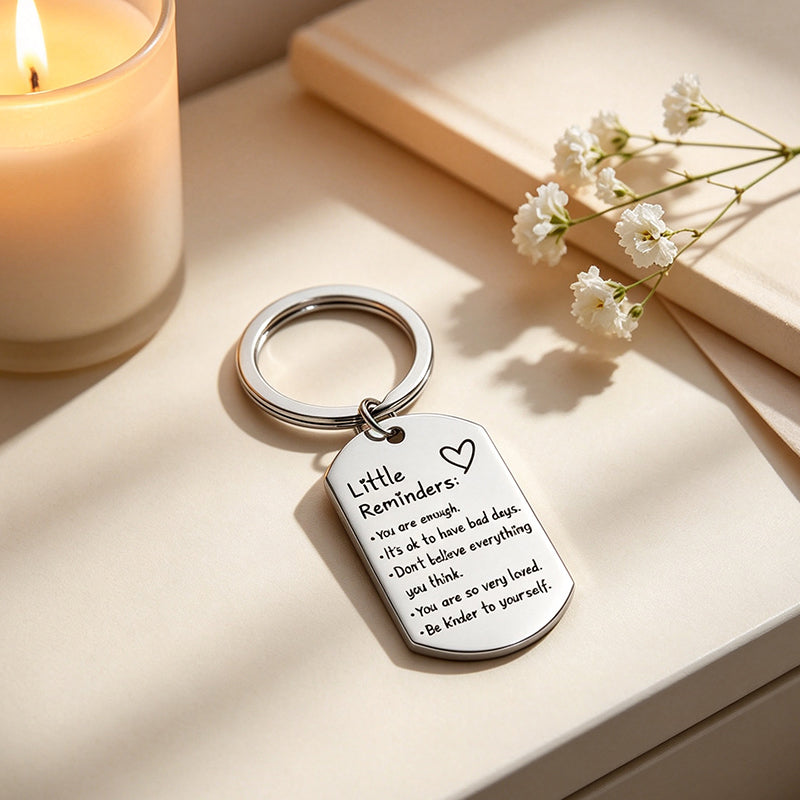 Little Reminders Engraved Keychain - Inspirational Dog Tag Keyring