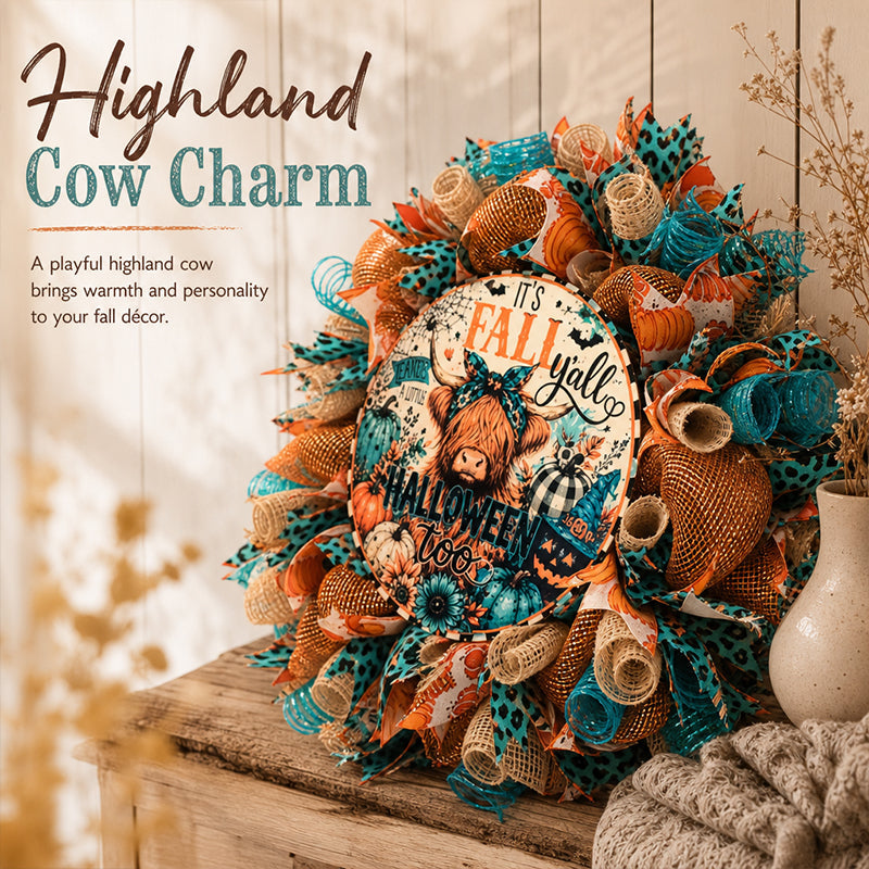 🍂 Fall/Halloween Highland Cow Wreath