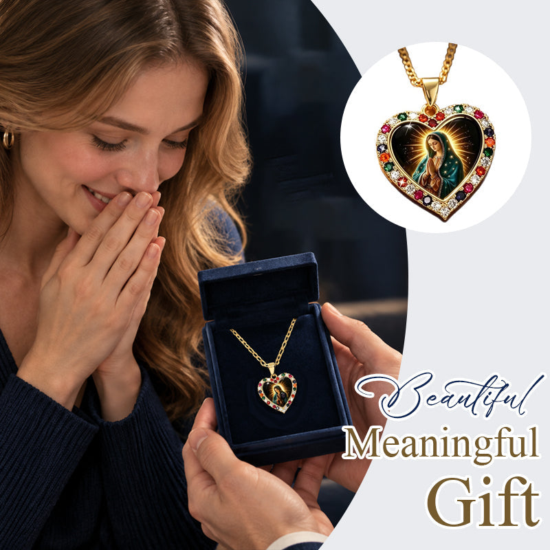 Virgin Mary Heart Necklace with Colorful Border