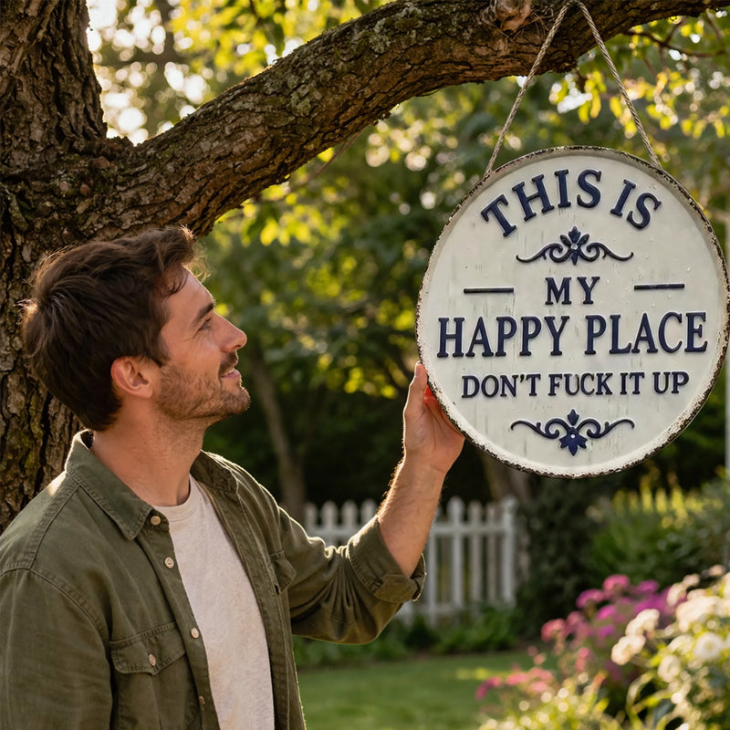 "This Is My Happy Place" Round Vintage Metal Sign