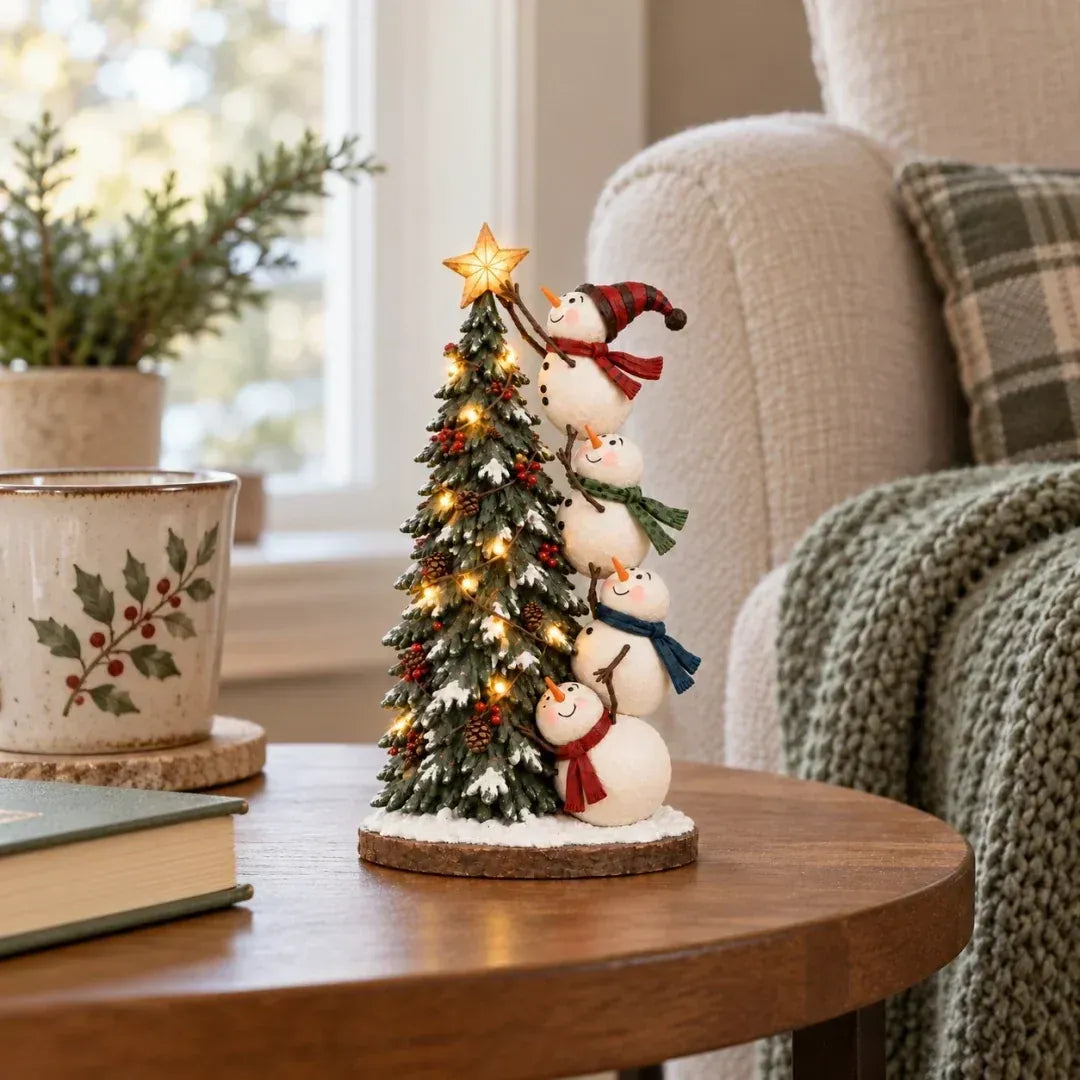 🔥 Snowmen Topping the Christmas Tree – Lighted Christmas Figurine