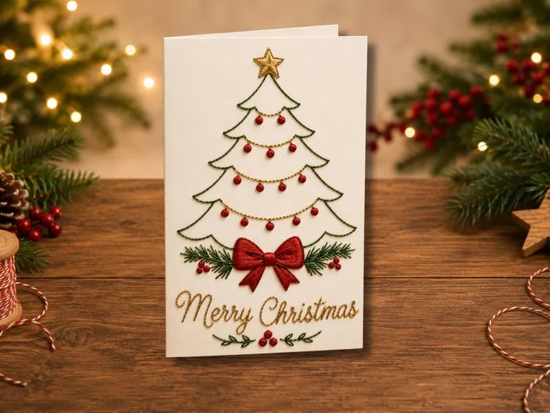 🌲Christmas Hand Embroidery Card DIY Kit | Stitch Your Way Into the Christmas Spirit ✨ 🎁