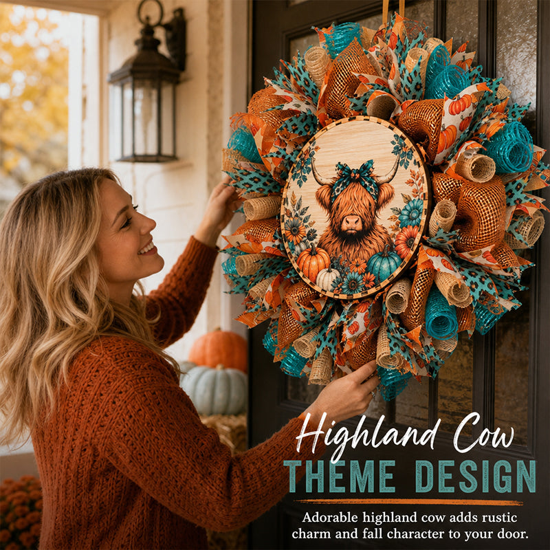 🍂 Fall/Halloween Highland Cow Wreath