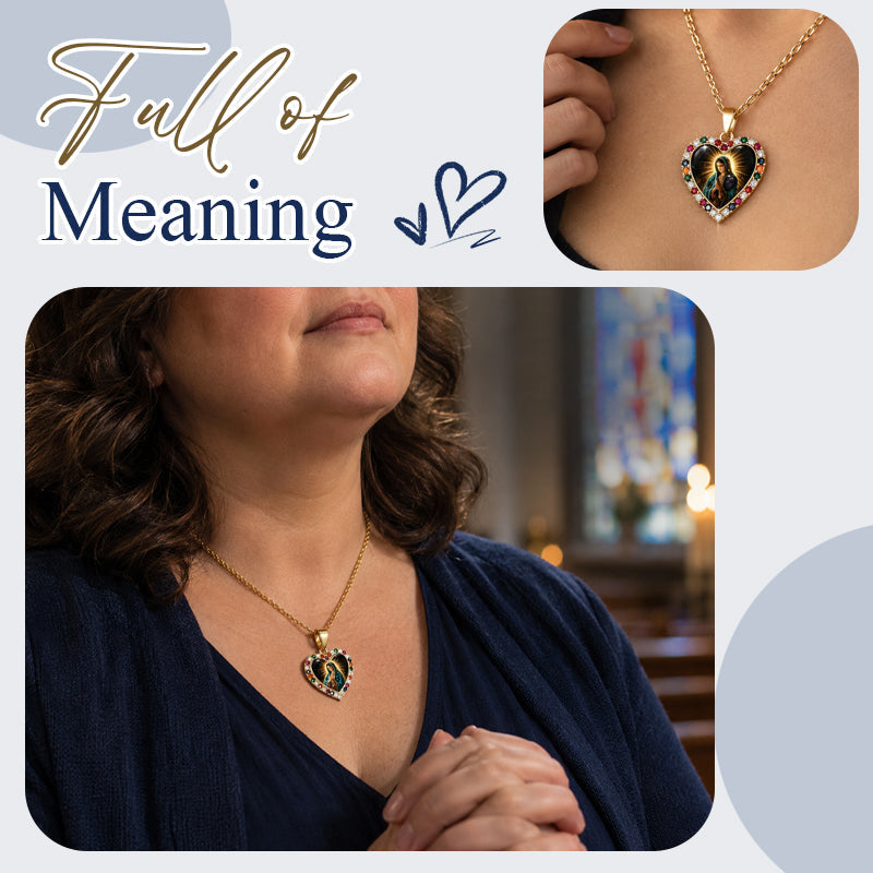 Virgin Mary Heart Necklace with Colorful Border