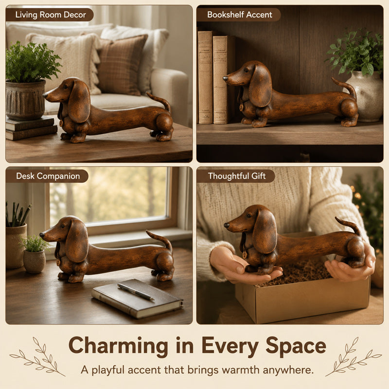 Wooden Dachshund Decor Figurine