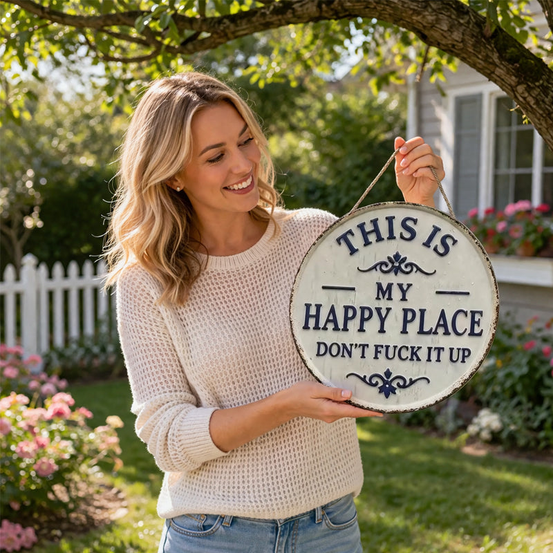 "This Is My Happy Place" Round Vintage Metal Sign