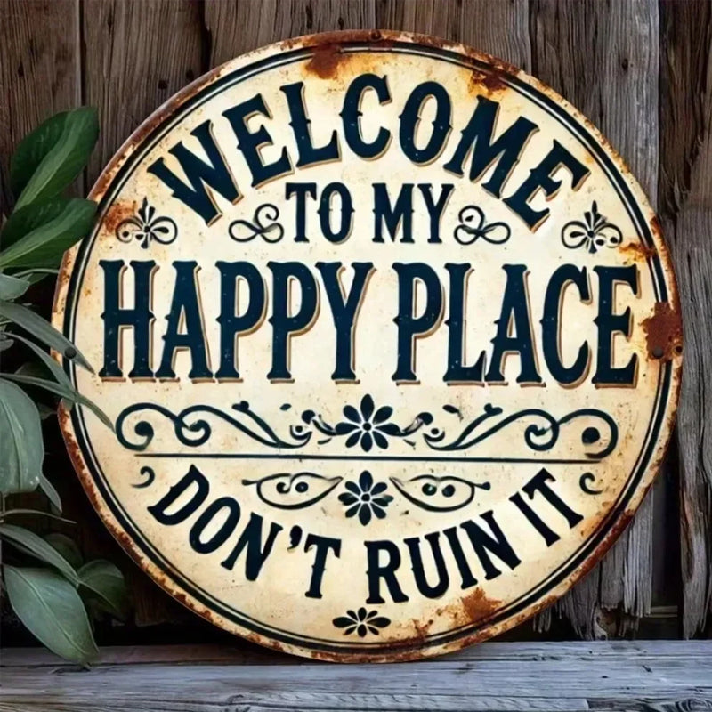 "This Is My Happy Place" Round Vintage Metal Sign