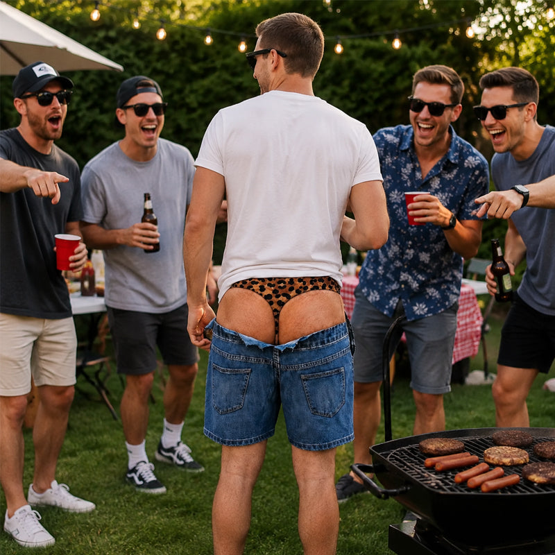 Leopard Print Denim Funny Beach Swim Trunks