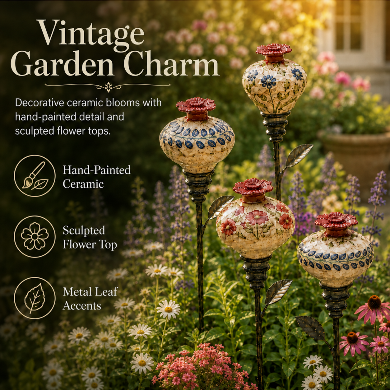 Vintage Hummingbird Feeder Garden Stake