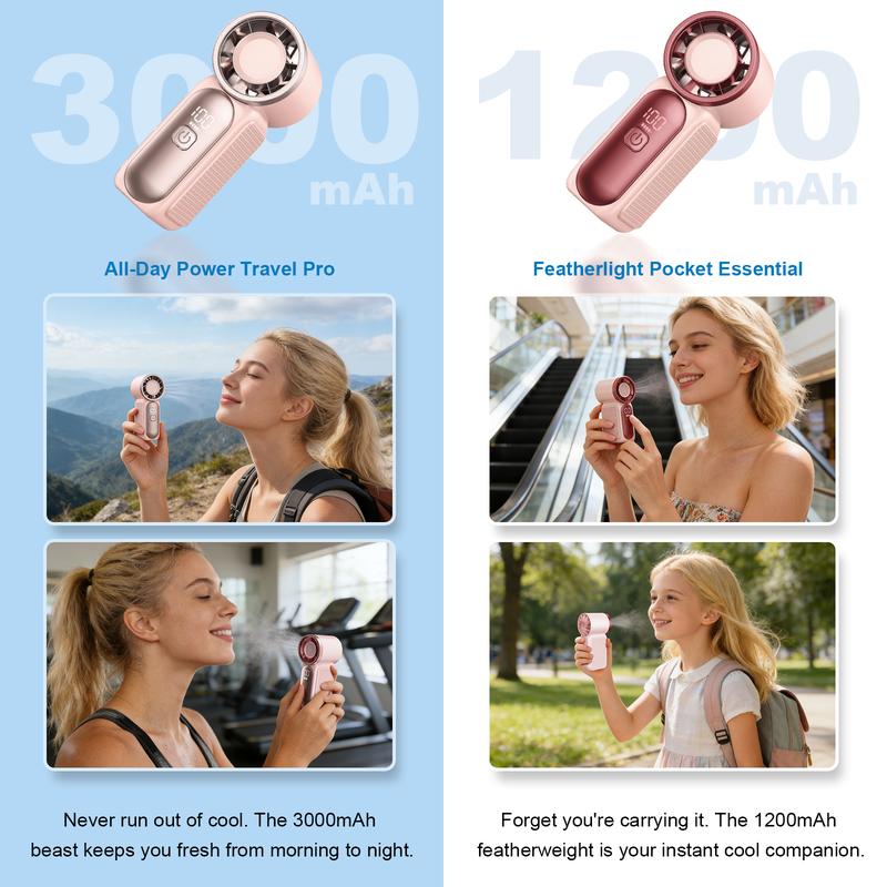 Mini Handheld Fan with LED Display –👍5-Speed Turbo Pocket size Fan.✨USB Rechargeable, High-Speed Cooling for Travel & Makeup. Perfect Gift. Portable Refrigeration