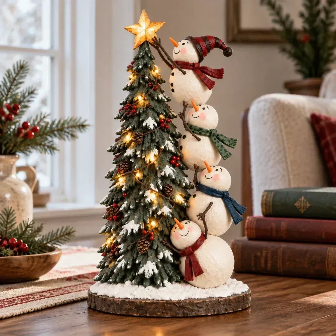 🔥 Snowmen Topping the Christmas Tree – Lighted Christmas Figurine