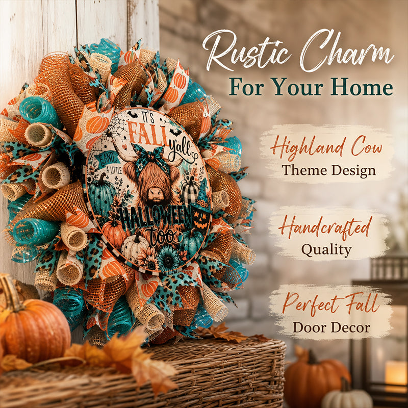 🍂 Fall/Halloween Highland Cow Wreath
