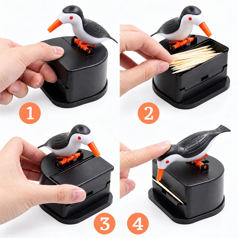 Bird Push-Button Automatic Toothpick Dispenser – Creative Desktop Toothpick Holder