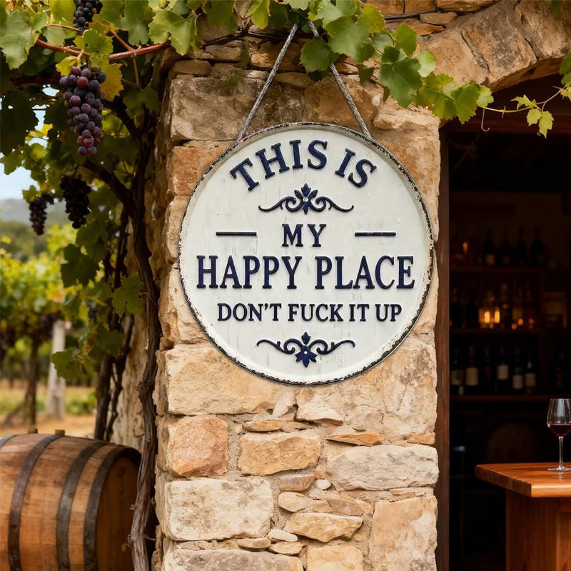 "This Is My Happy Place" Round Vintage Metal Sign