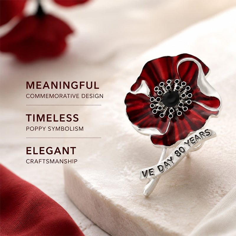 VE Day 80 Red Enamel Poppy Brooch | Limited Edition Anniversary Keepsake
