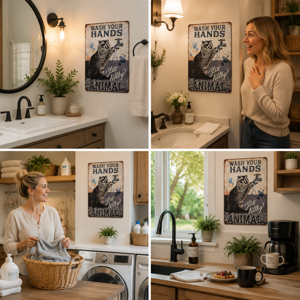 🦝 Funny Raccoon "Wash Your Hands" Metal Sign