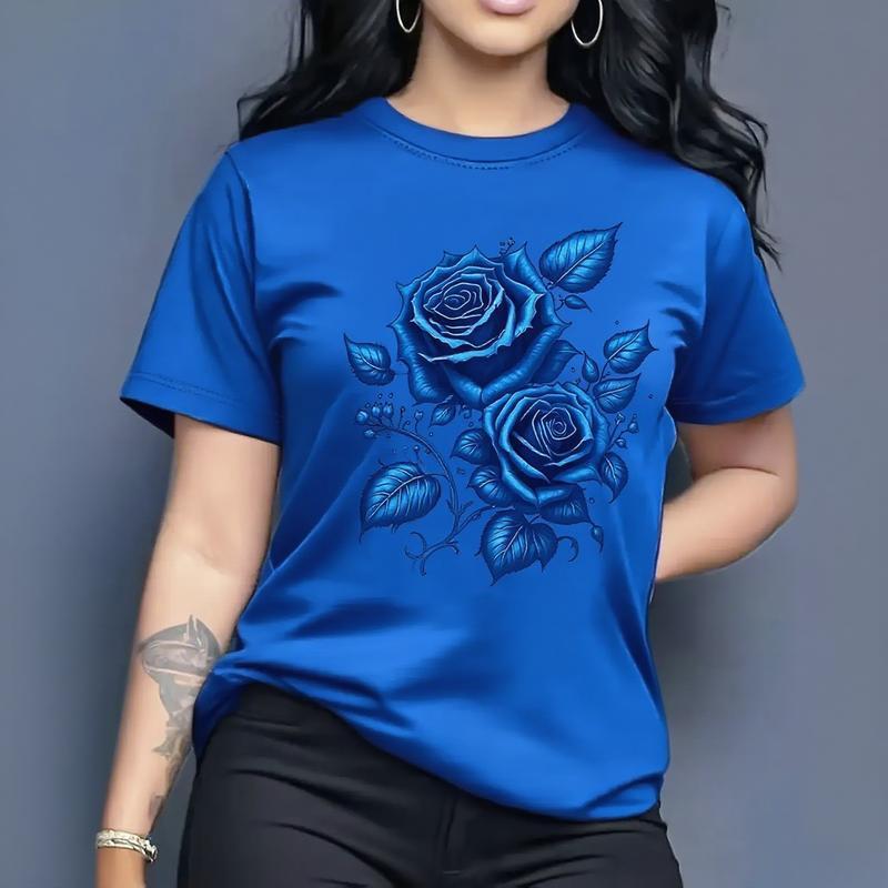 👕😍Elegant women's t-shirt with graphic rose print 🌹
