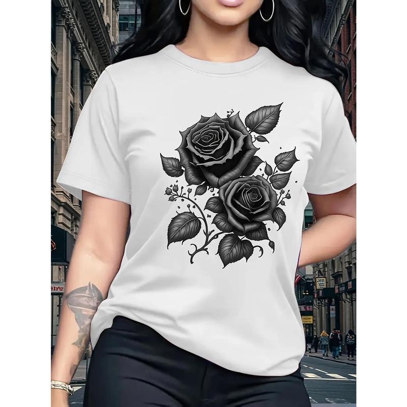 👕😍Elegant women's t-shirt with graphic rose print 🌹