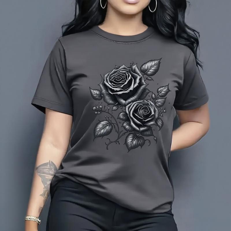 👕😍Elegant women's t-shirt with graphic rose print 🌹