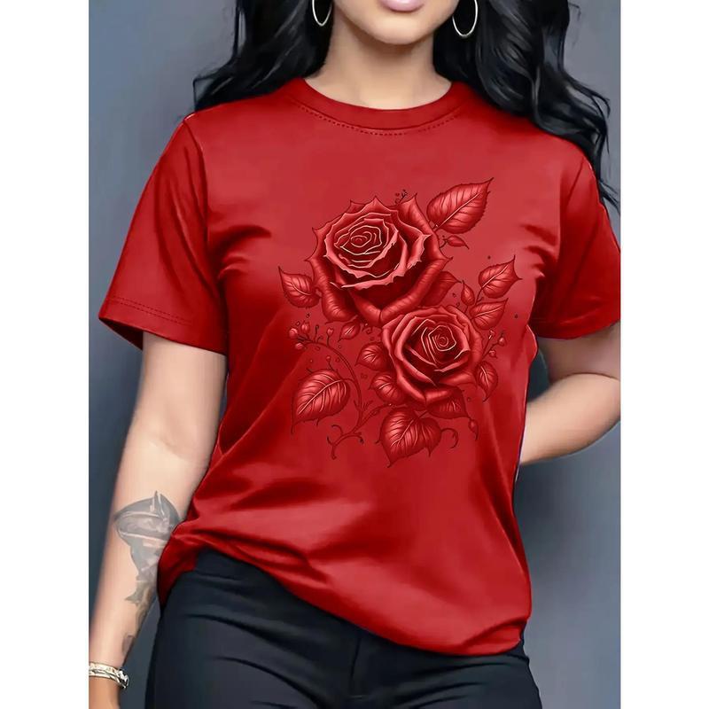 👕😍Elegant women's t-shirt with graphic rose print 🌹