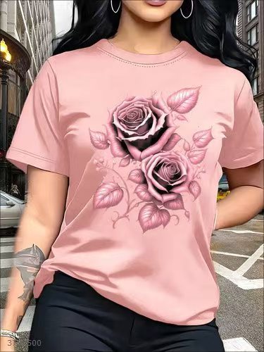 👕😍Elegant women's t-shirt with graphic rose print 🌹
