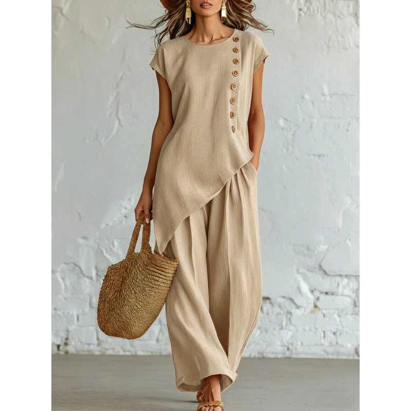Women's Asymmetric Hem Top&Pants 2-Piece Set