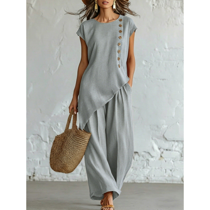 Women's Asymmetric Hem Top&Pants 2-Piece Set