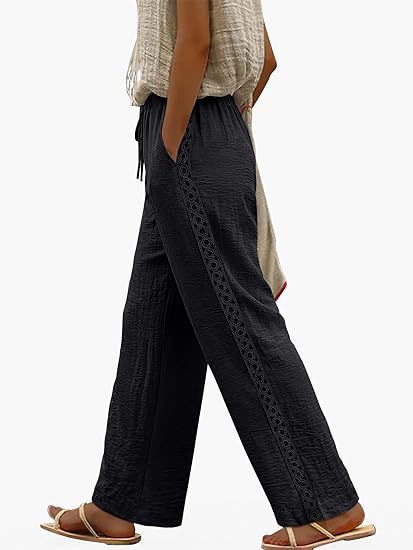 ✨ Women's Boho Pants With Side Lace Detail – Lightweight Comfort Elegance Everyday Style
