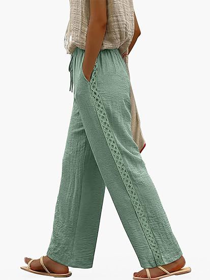 ✨ Women's Boho Pants With Side Lace Detail – Lightweight Comfort Elegance Everyday Style