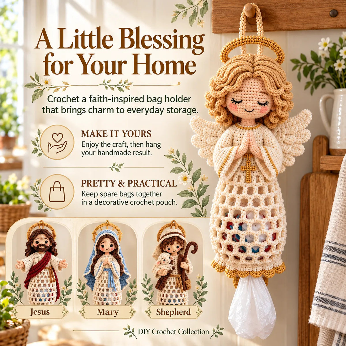 🧶 Beginner-Friendly Blessed Home Crochet Bag Holder DIY Kit ✝️