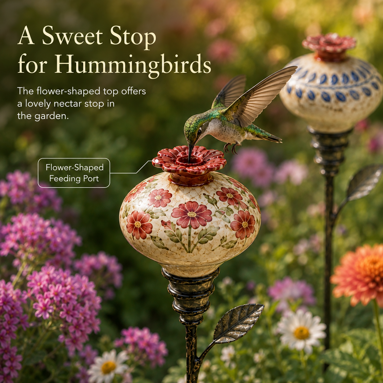Vintage Hummingbird Feeder Garden Stake