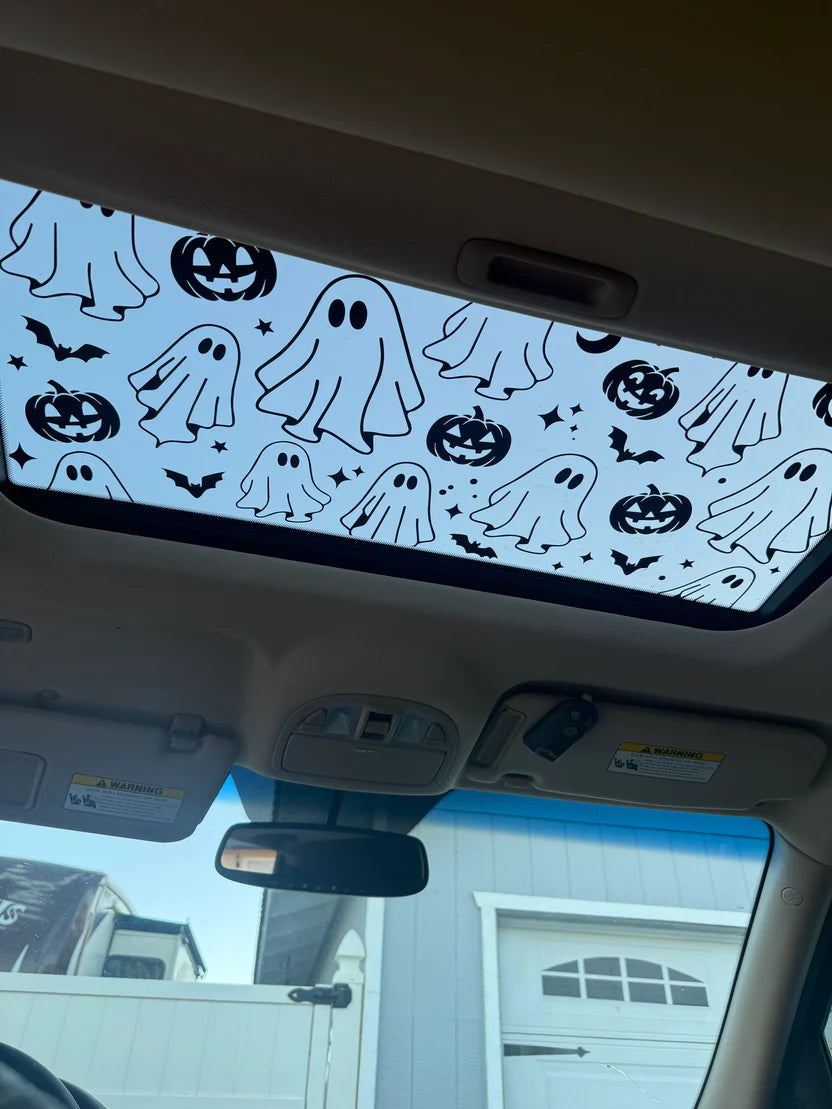 Spooky Fun: Ghost & Pumpkin Sunroof Car Decal