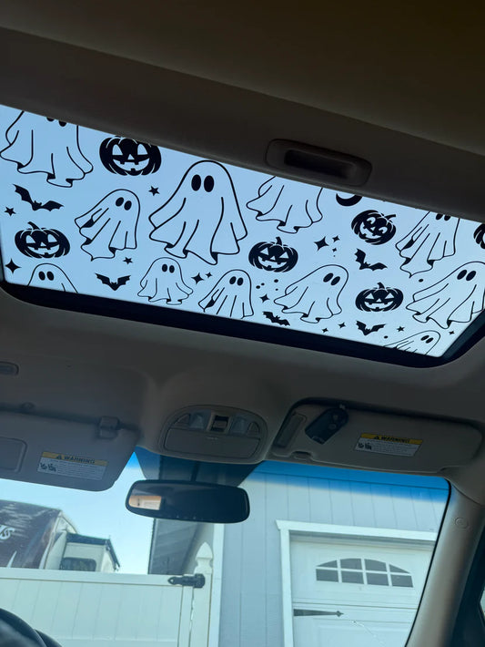 Spooky Fun: Ghost & Pumpkin Sunroof Car Decal