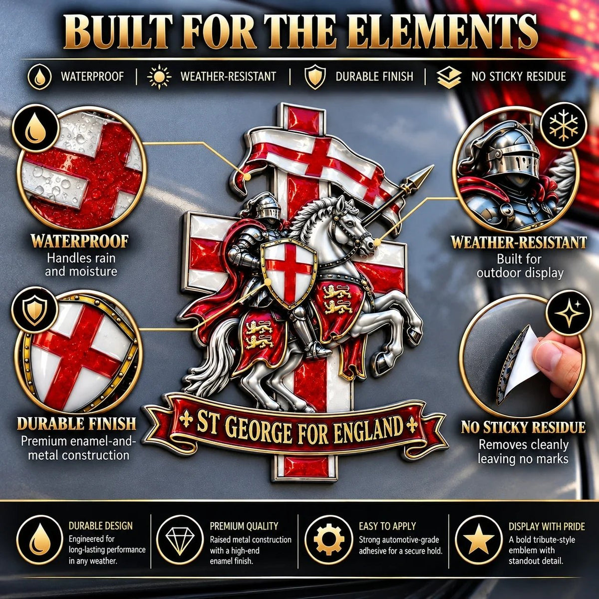 🛡️ “St George for England” Protection & Blessing Commemorative Metal Car Emblem