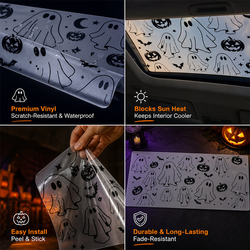 Spooky Fun: Ghost & Pumpkin Sunroof Car Decal