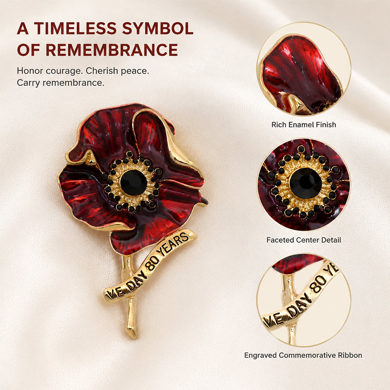 VE Day 80 Red Enamel Poppy Brooch | Limited Edition Anniversary Keepsake