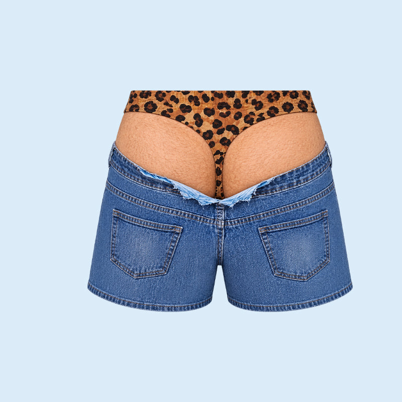Leopard Print Denim Funny Beach Swim Trunks