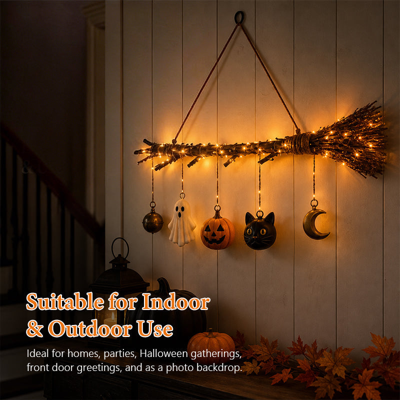 🎃 Halloween Luminous Witch Broom Wall Hanging Decor 🧹