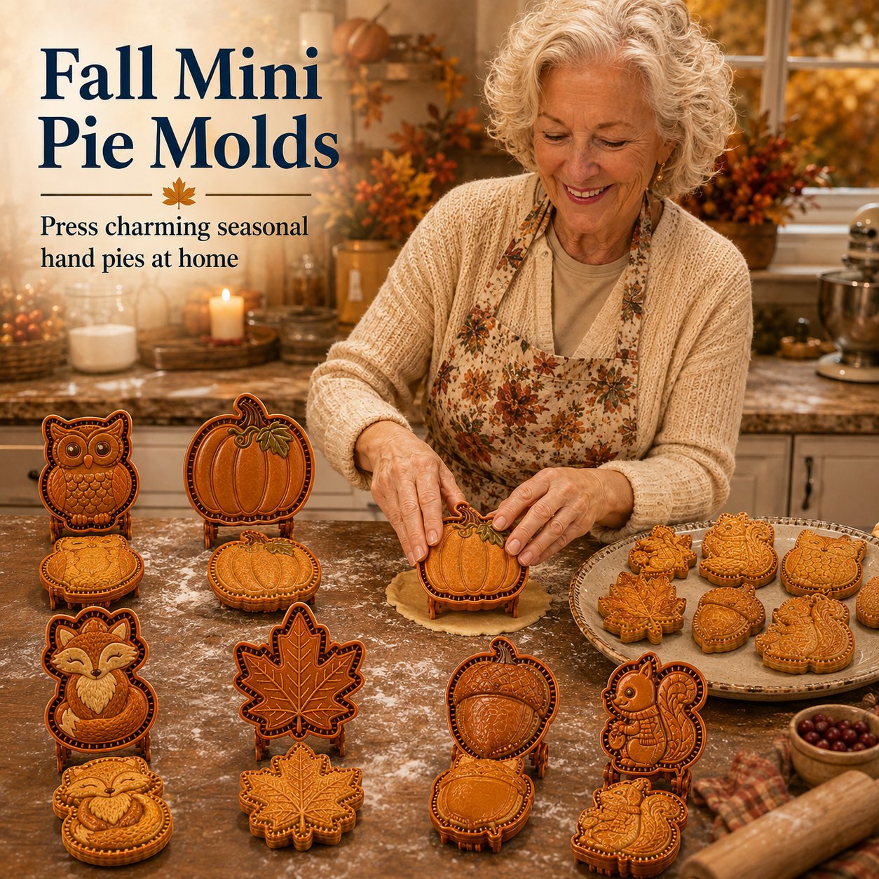 🍂 8-Design Fall Mini Pie Mold Collection | Reusable Embossed Molds for Shaping Detailed Owl, Fox, Turkey, Pumpkin, Acorn & More 🥧✨
