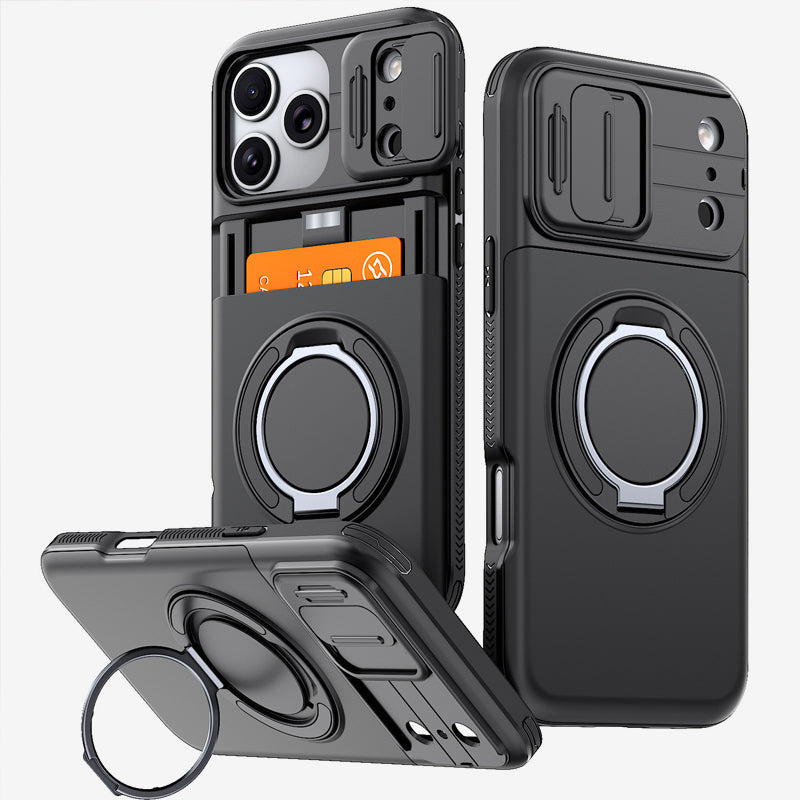 iPhone 18 Pro Case with Card Slot & 360° Ring Stand
