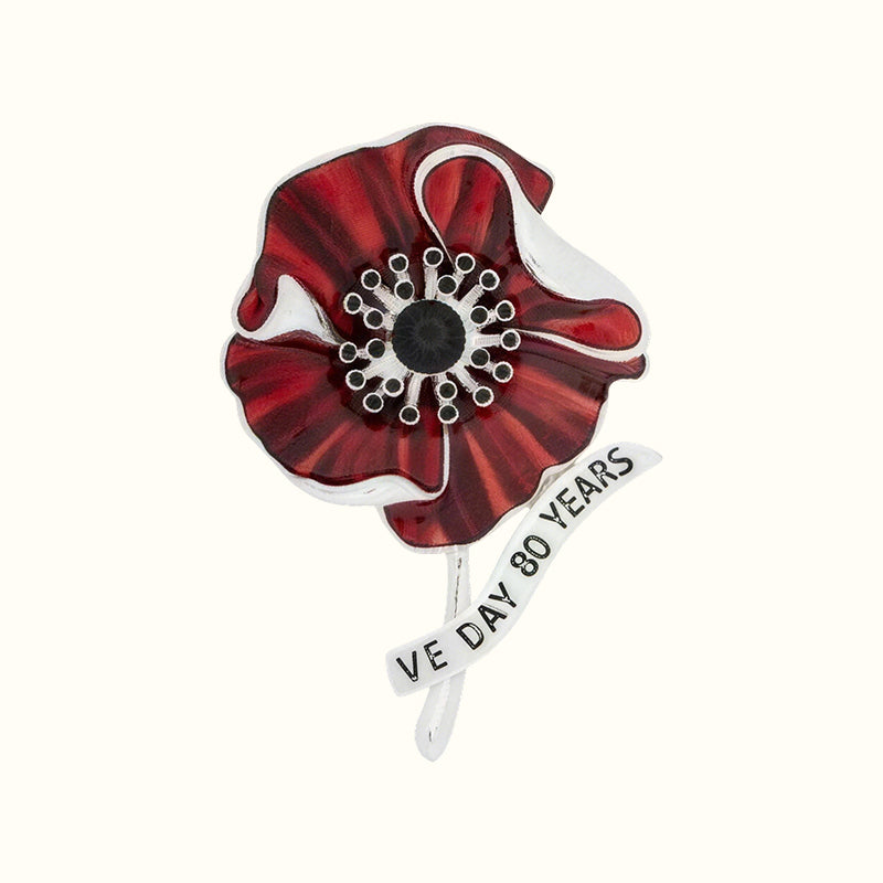 VE Day 80 Red Enamel Poppy Brooch | Limited Edition Anniversary Keepsake