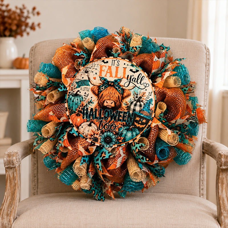🍂 Fall/Halloween Highland Cow Wreath