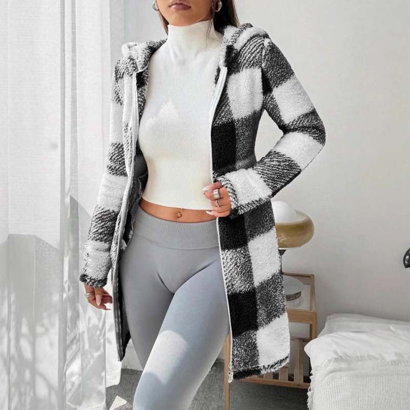 🍂 Classic Plaid, Cozy Long-Line Coverage | Women's Zip-Up Hooded Jacket